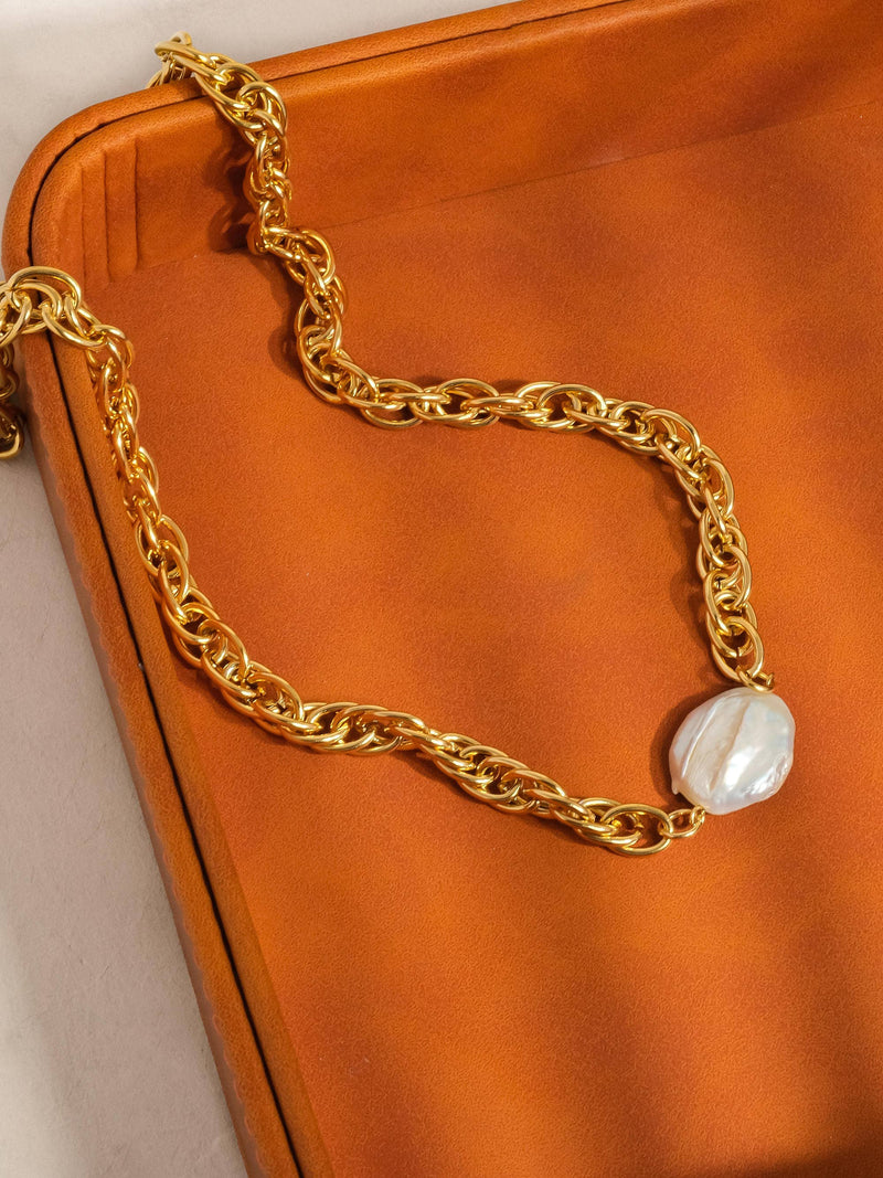 18K Gold Pearl Chain Necklace