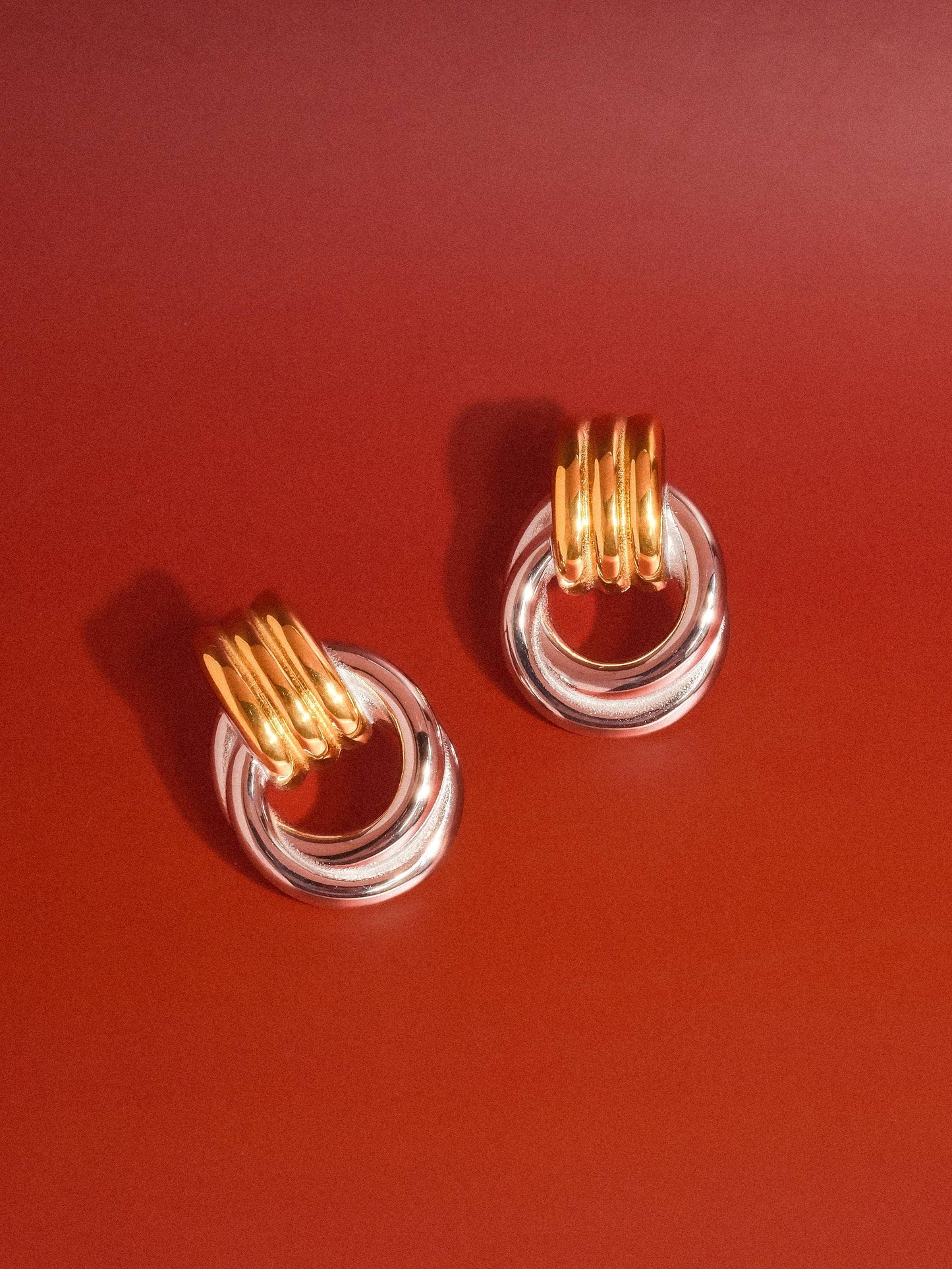 18K Gold Two Tone Knot Earrings
