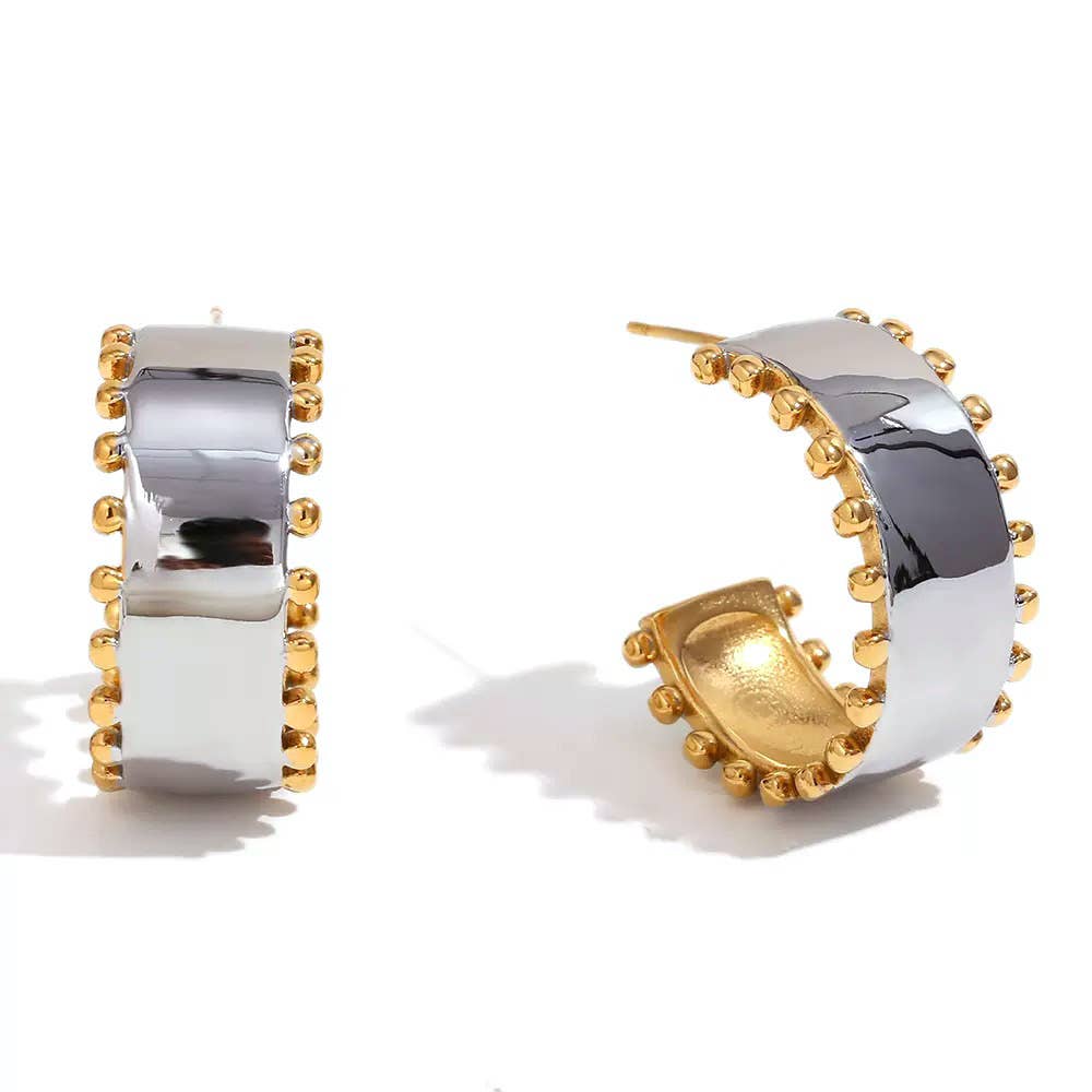 Silver and Gold Beaded Hoop Earrings - Waterproof