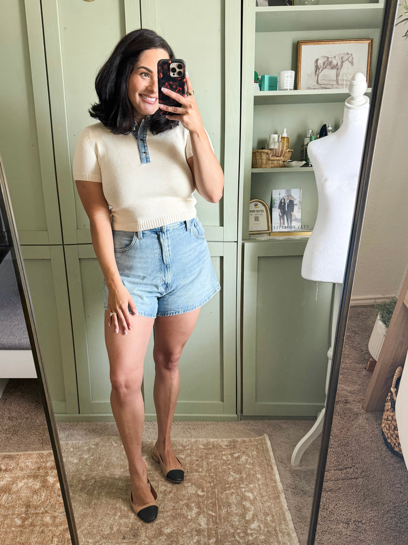 The Denim Contrast Collar Top