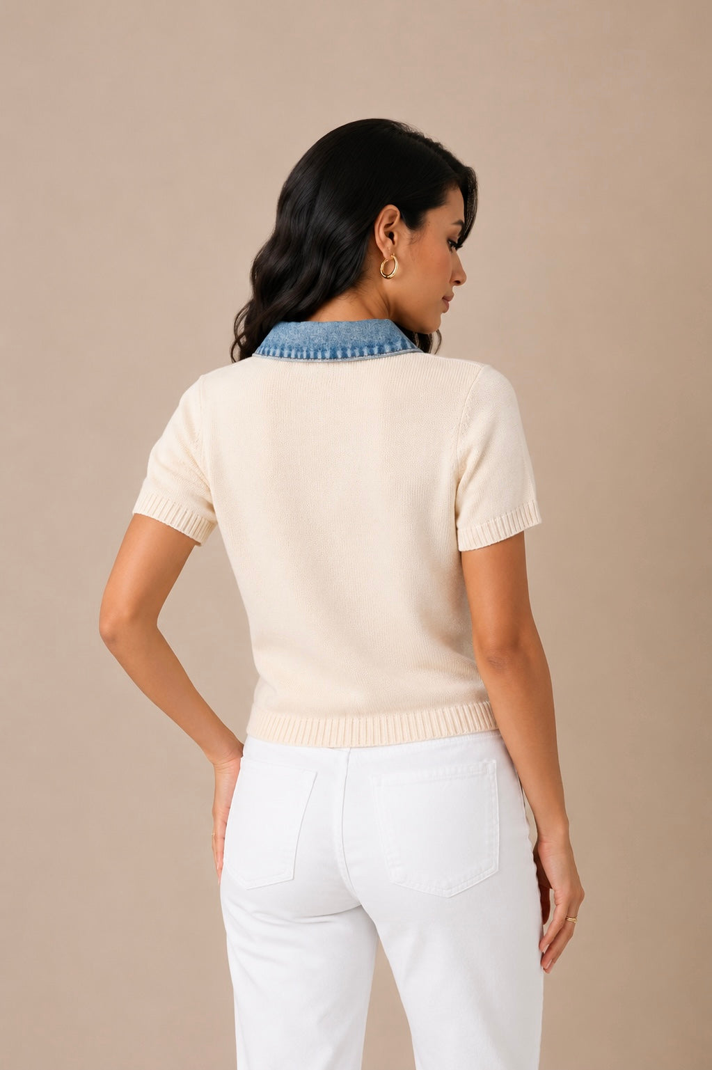 The Denim Contrast Collar Top