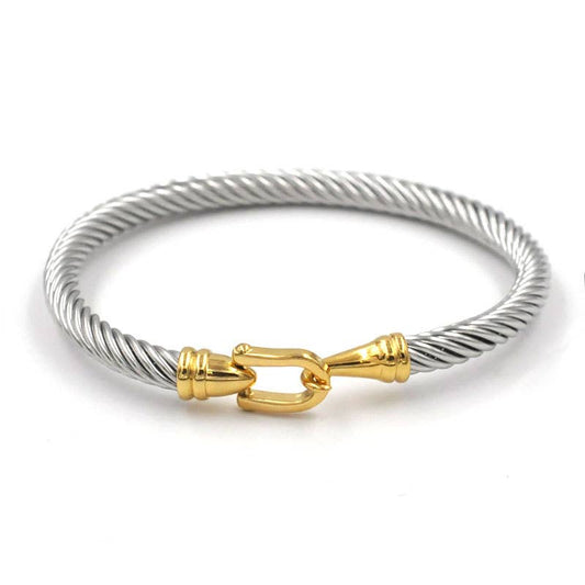 Silver with Gold Accents Hinge Cable Bangle - Waterproof