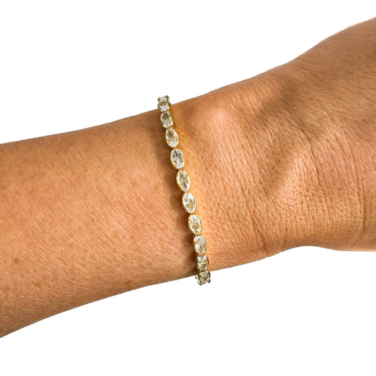 Semi Precious Pave Adjustable Bracelets: Encased Oval