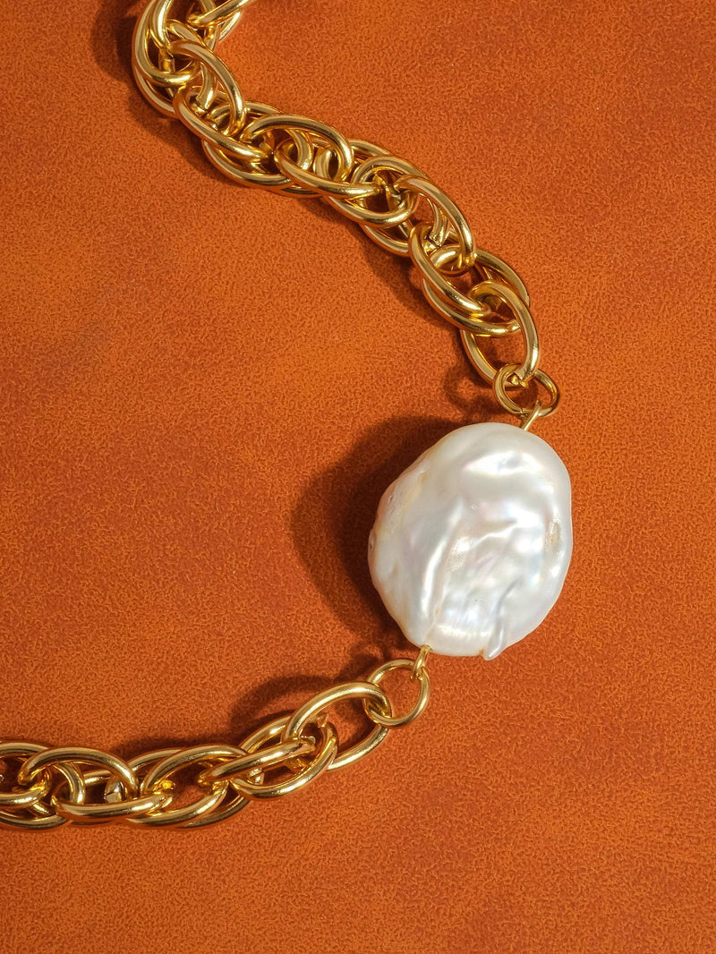 18K Gold Pearl Chain Necklace