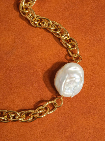 18K Gold Pearl Chain Necklace